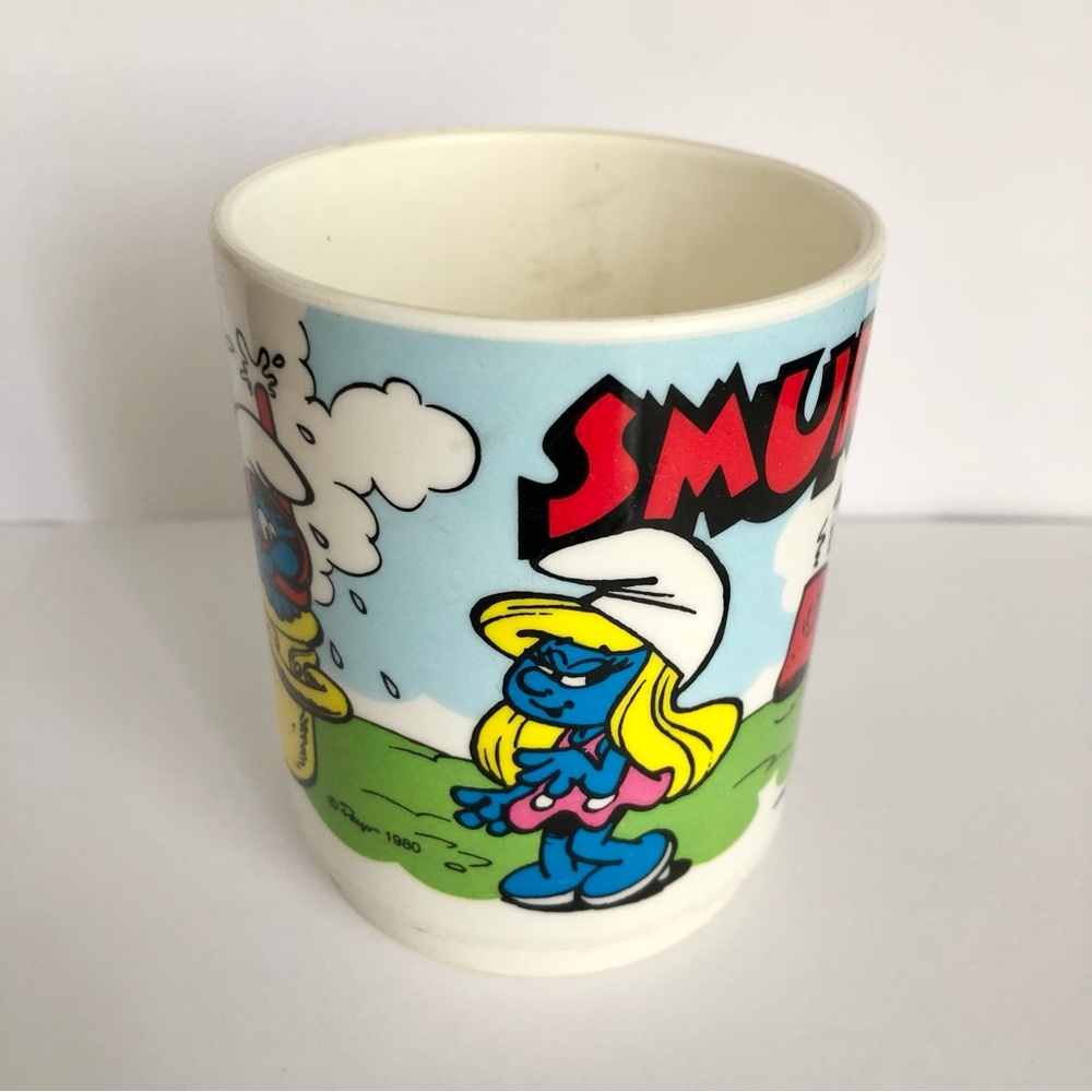 Smurfs Plastic cup mug Smurfette Snorkel Smurf cartoon 80's vintage USA - Picture 2 of 8